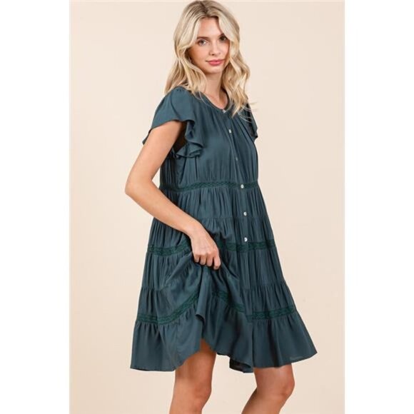 Mittoshop Lace Detail Ruffled Button Down Tiered Dress - Picture 3 of 7